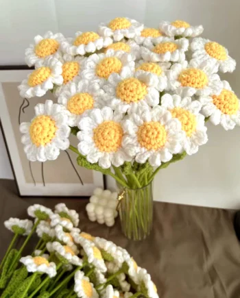 Handmade Crochet Daisy Bouquet l1pc Finished Artificial Daisy Flower for Wedding, Home Decoration & Gift