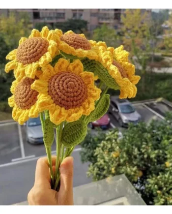 Handmade Crochet Sunflower l 1pc Hand-Woven Knitted Flower for Home Decoration, Valentine?s Day, Teacher's Day & Mother's Day Gift