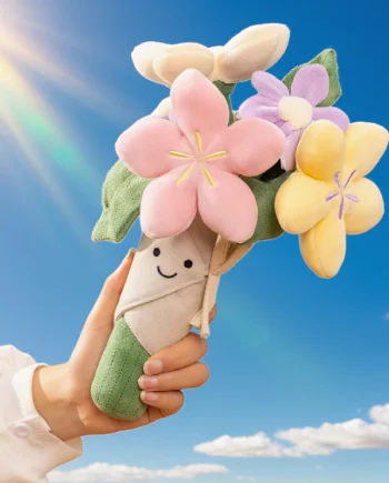 Simulation Plush Toy Jelly Flower Bouquet l Soft Jellycat Style Holding Flower Bouquet for Graduation, Valentine's Day, Wedding Gift