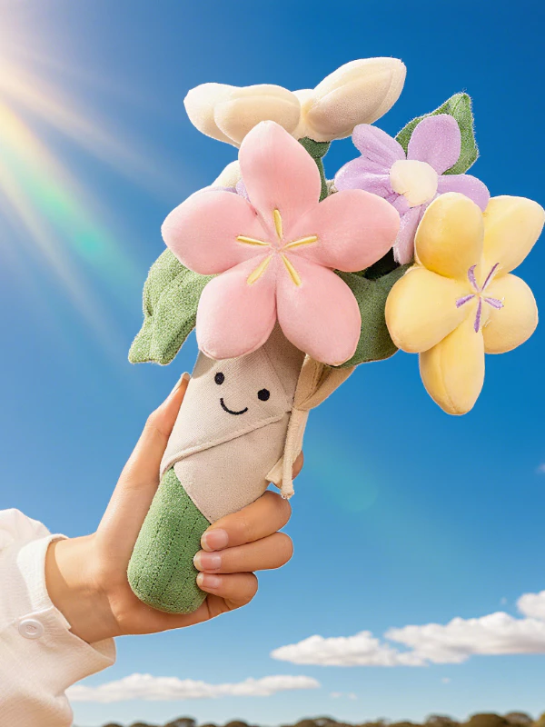 Simulation Plush Toy Jelly Flower Bouquet l Soft Jellycat Style Holding Flower Bouquet for Graduation, Valentine's Day, Wedding Gift