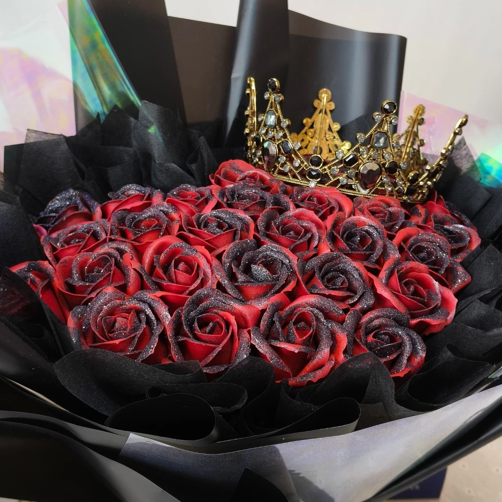 Soap Flower Bouquet Royal Crown Heart Series l 33 Glitter Roses Princess Edition Gift for Birthday, Proposal, Anniversary
