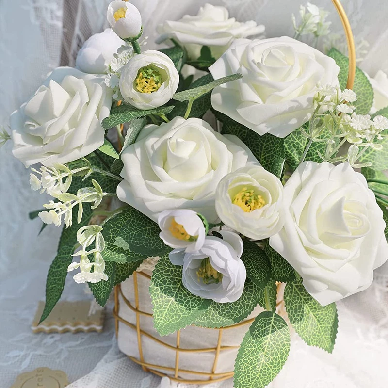 10pcs 8cm Rose Artificial Flowers l PE Foam Fake Roses for Raya Ramadan Gift, Wedding Bride Bouquet, Home & Party Decoration