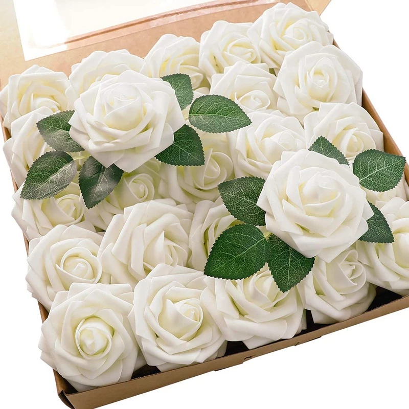 10pcs 8cm Rose Artificial Flowers l PE Foam Fake Roses for Raya Ramadan Gift, Wedding Bride Bouquet, Home & Party Decoration