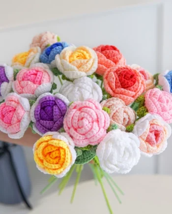DIY Handmade Crochet Rose Flower Bouquet Set l Creative Knitted Artificial Flower Gift for Mom, Girlfriend & Special Occasions