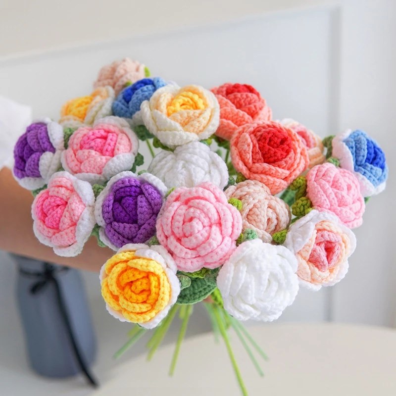 DIY Handmade Crochet Rose Flower Bouquet Set l Creative Knitted Artificial Flower Gift for Mom, Girlfriend & Special Occasions