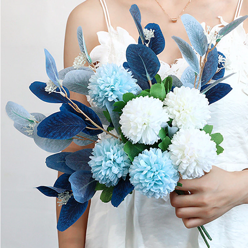 Artificial Flowers Bouquet l Dandelion Chrysanthemum Hydrangea Fake Flowers for Home Vase Decor, Bridal Wedding DIY Gift Arrangement