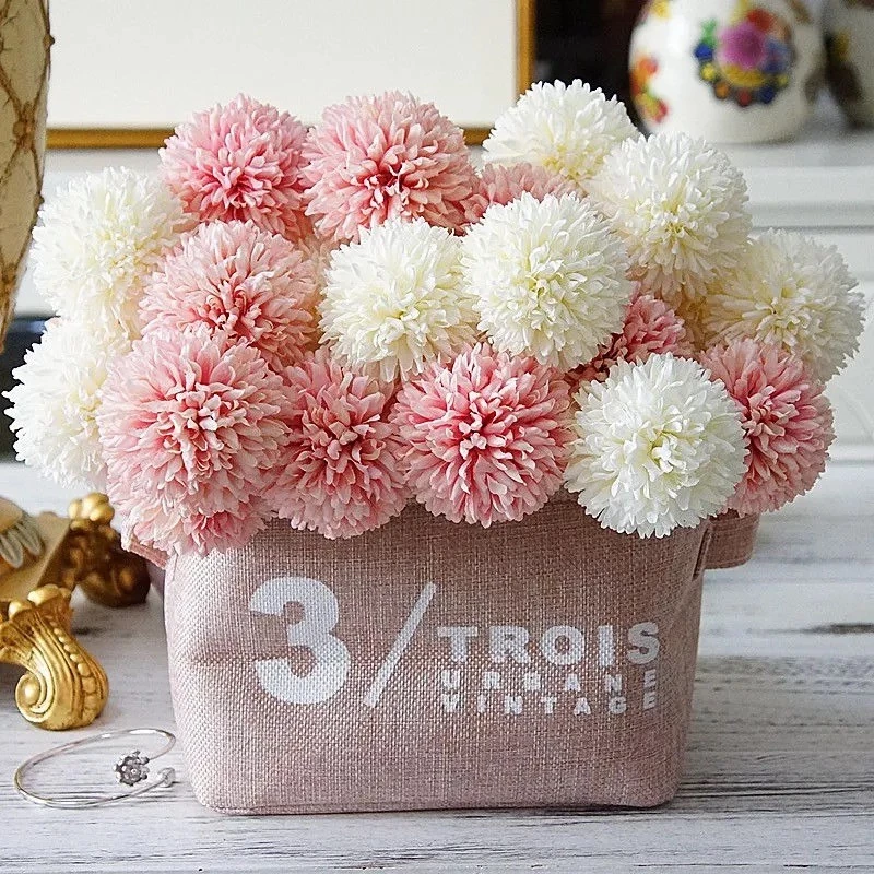 Artificial Flowers Bouquet l Dandelion Chrysanthemum Hydrangea Fake Flowers for Home Vase Decor, Bridal Wedding DIY Gift Arrangement