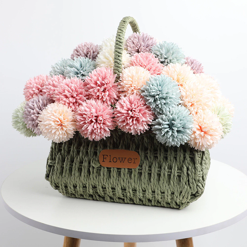 Artificial Flowers Bouquet l Dandelion Chrysanthemum Hydrangea Fake Flowers for Home Vase Decor, Bridal Wedding DIY Gift Arrangement