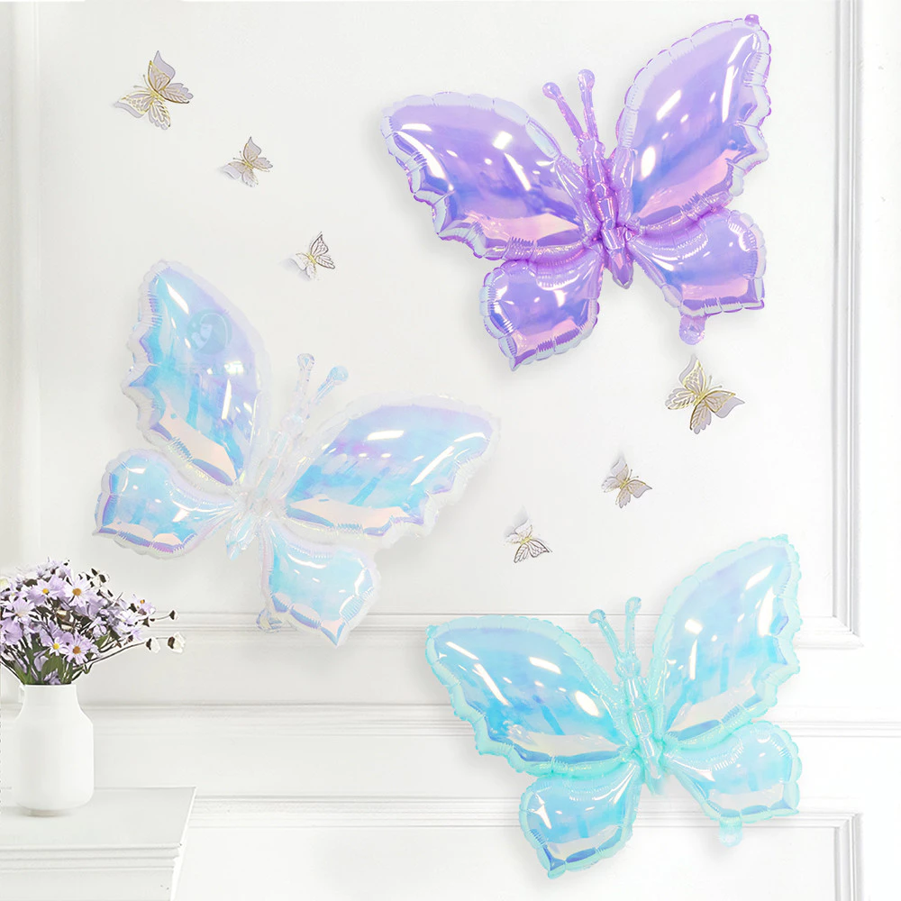 GeeParty 60cm Colorful Butterfly Foil Balloon l Laser Butterfly Balloon for Wedding, Birthday & Party Decoration