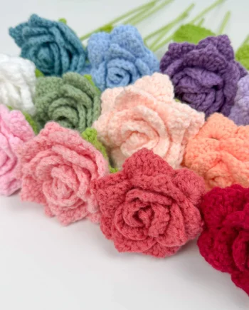 SHIOK Handmade Crochet Single Petal Rose l Ros Kait Sehelai Kelopak Knitted Flower for Gift, DIY & Decoration