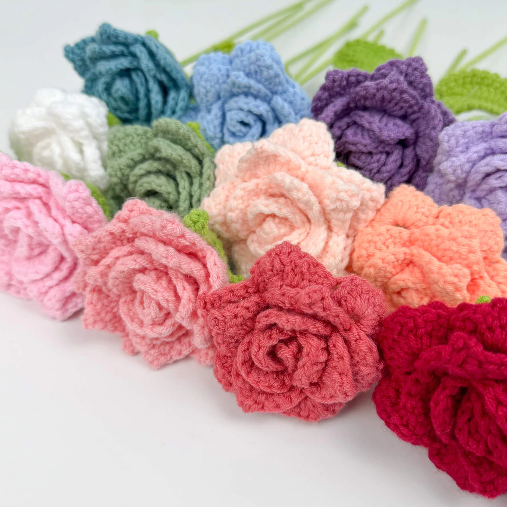 SHIOK Handmade Crochet Single Petal Rose l Ros Kait Sehelai Kelopak Knitted Flower for Gift, DIY & Decoration