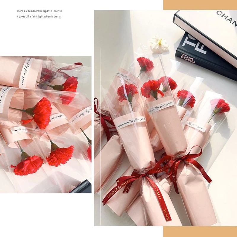 Pink Carnation Soap Flower Bouquet l Artificial Simulation Fake Flower Arrangement for Mother's Day Gift, Stall & Wholesale