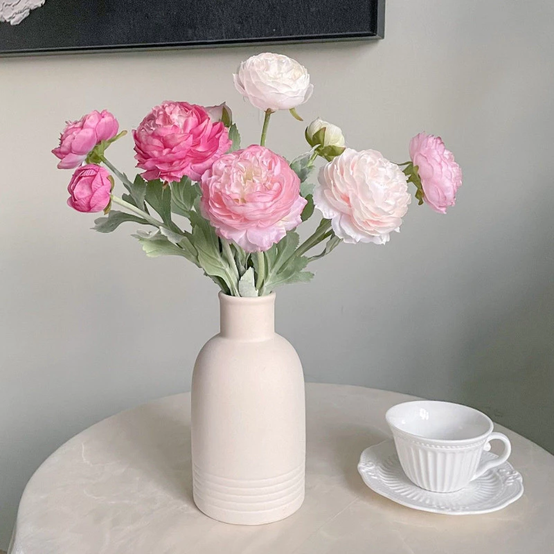 3 Heads Flocking Peony Artificial Flower l Faux Rose Lotus for Living Room Table Decor, Wedding Wall Decoration & Photography Props